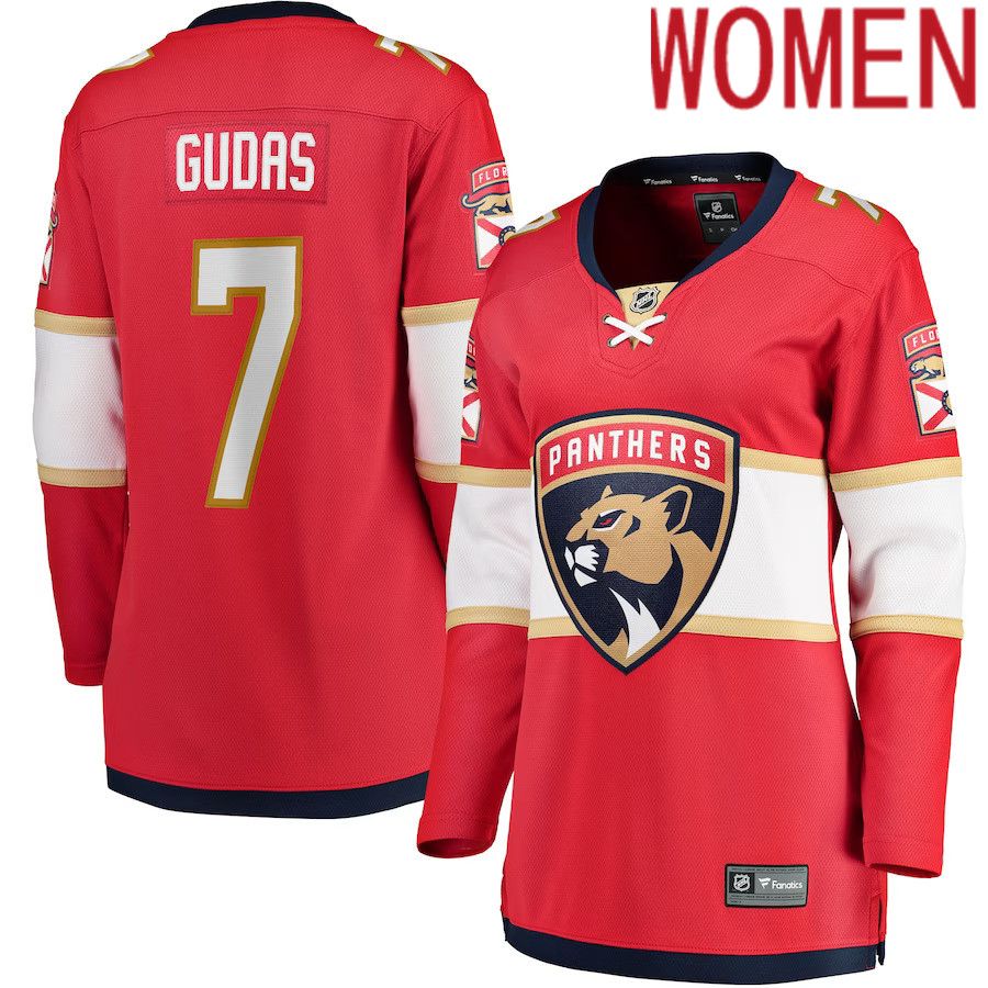 Women Florida Panthers 7 Radko Gudas Fanatics Branded Red Home Breakaway NHL Jersey